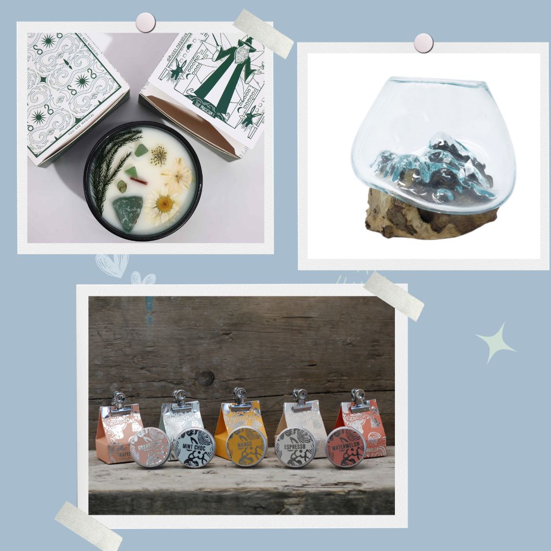 Pachet cadou cu bol de sticla, lumanare de soia, balsam de buze