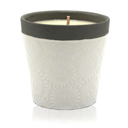 Lumânare din soia în ghiveci ceramic - Forever Vanilla – vedere laterală